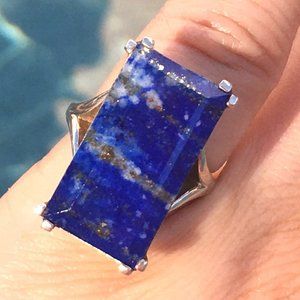 Genuine Lapis Lazuli Ring .925 Natural Gemstone Sterling Silver